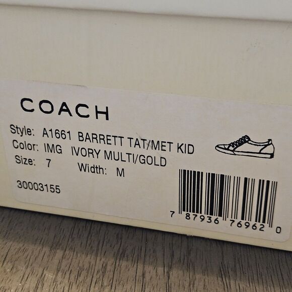 COACH Barrett Plaid Canvas Low Top Sneakers Women's Size 7 Cream Gold - Picture 5 of 11
